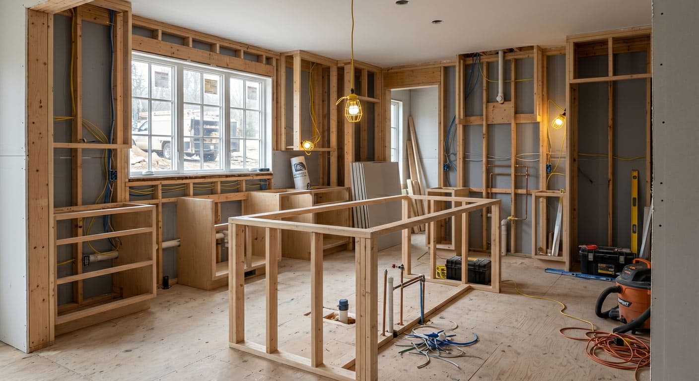 Construction phase: White oak kitchen reveal